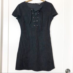 Express Lace Up Faux Suede Dress Black Sz 4